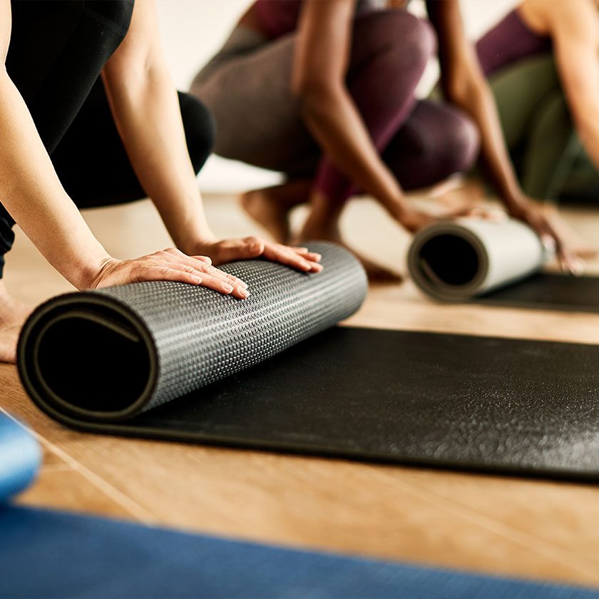 yoga mats in a health club