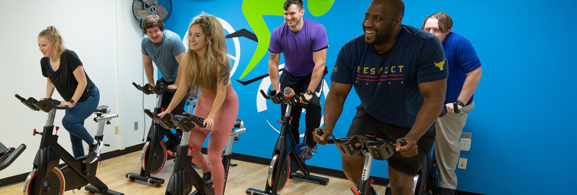 group cycling class studio at a gym in north spokane