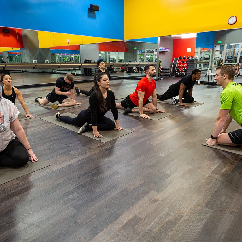 group yoga in gym