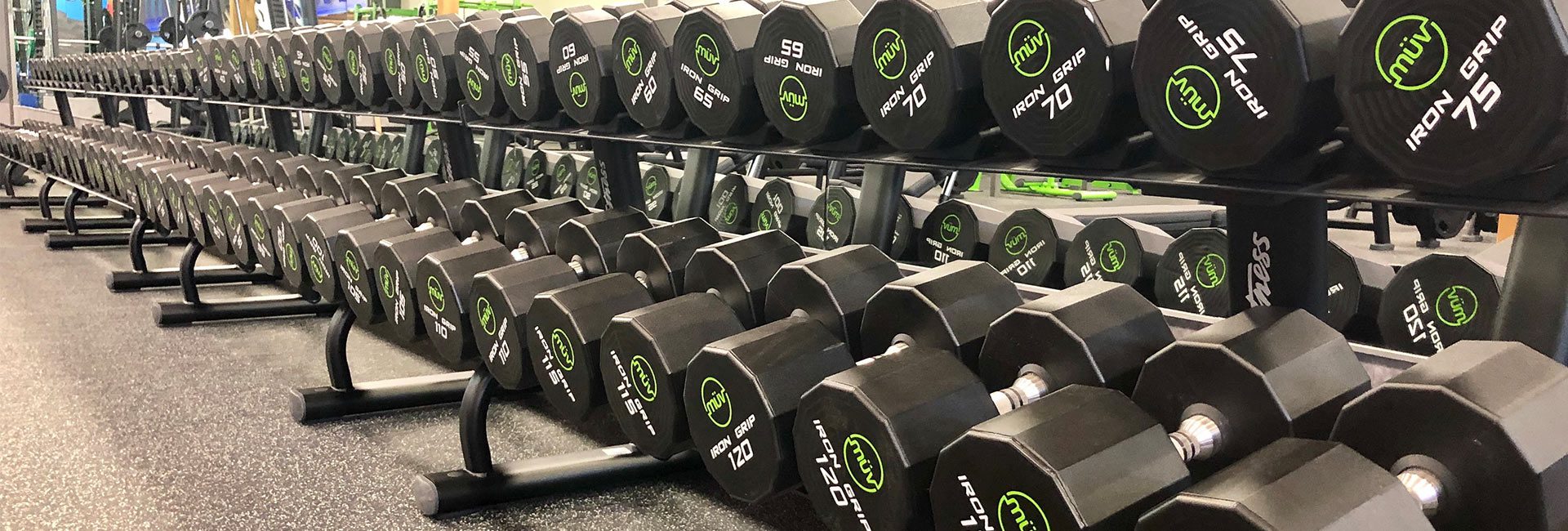 rack of weights lined up in gym near me south spokane
