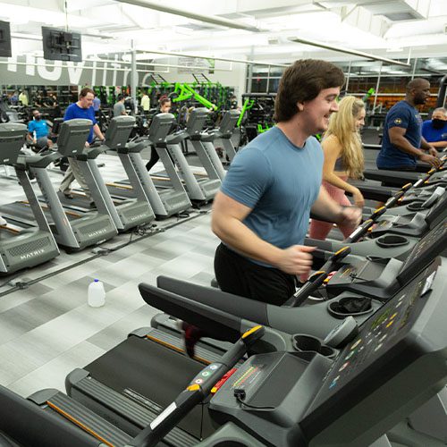 group using cardio machines in gym