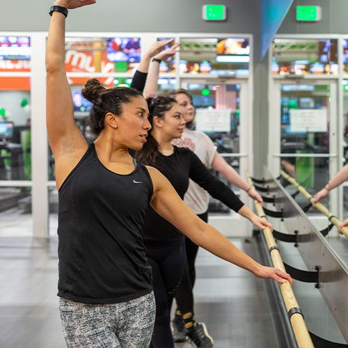 group fitness class with barre