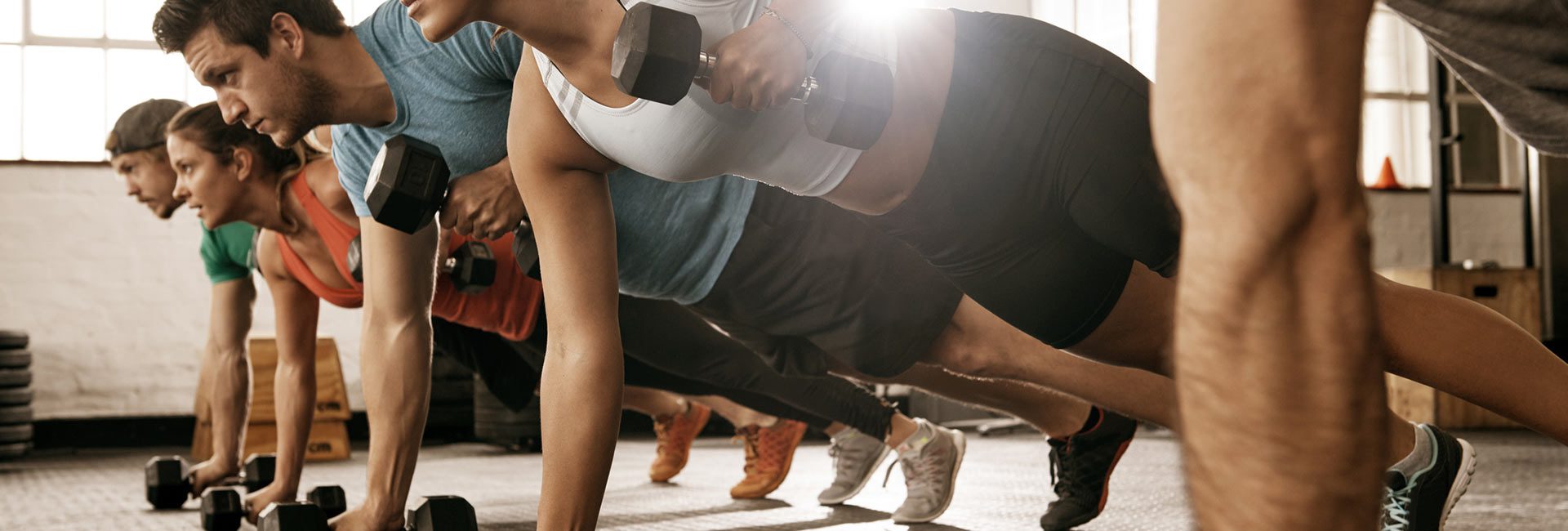 group working out with weights