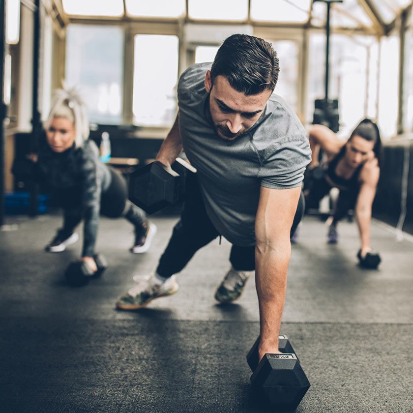 group working out with weights