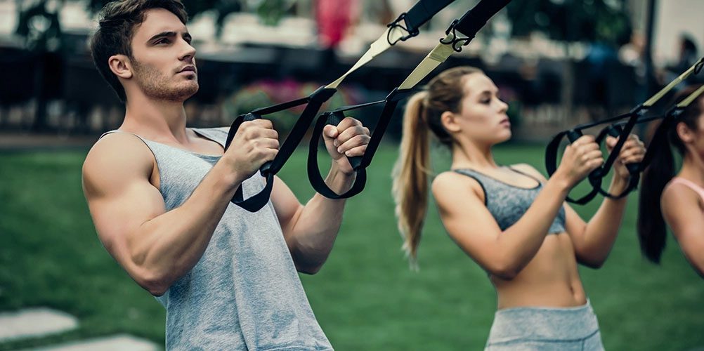 group class using exercise bands