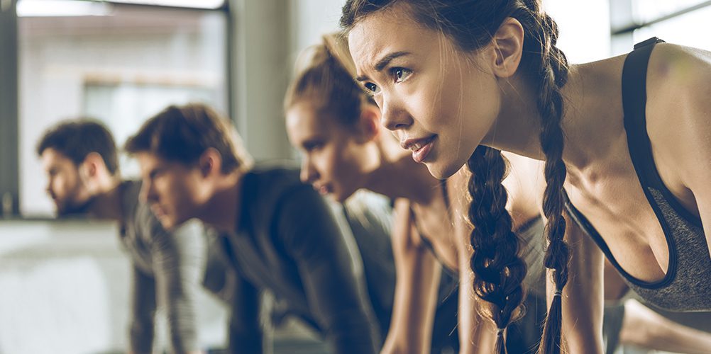 close up of group exercise class